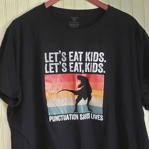 SheIn Shirt Womens Plus 4XL Black Dinosaur Lets Eat Kids Funny Graphic Top